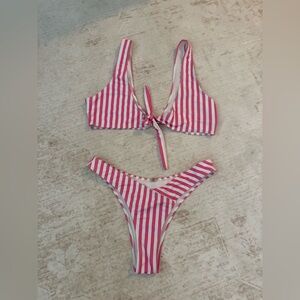 Zaful Pink and White Striped Bikini